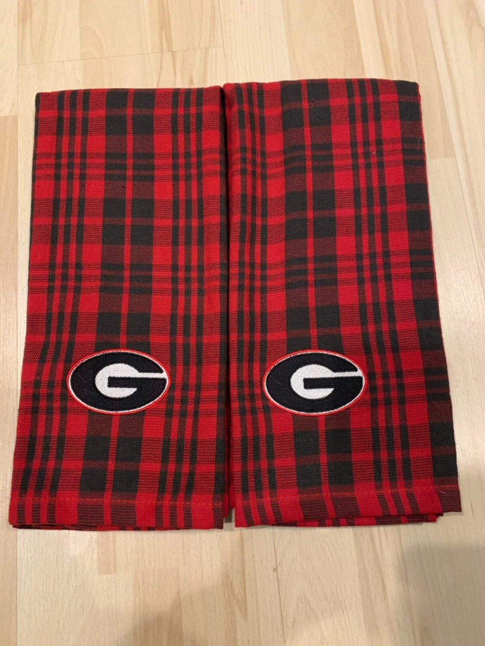Ralph Lauren Red and Black Plaid Kitchen Towels with Embroidered Logo